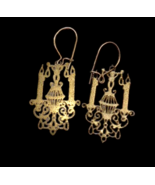 Vintage Chandelier Earrings Mini Gold Metal Folk Art Dainty Delicate Bir... - €23,60 EUR
