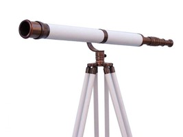 Floor Standing Antique Coper With White Leather Galileo Telescope With Stand - £175.29 GBP