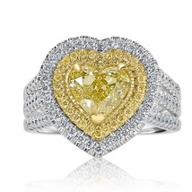 GIA Certified 3.21 Ct VS1 Yellow Heart Diamond Engagement Ring 18k White Gold - £8,200.72 GBP