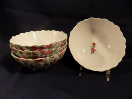 4 VICTORIA&#39;S GARDEN TEA ROOM 5 1/2&quot; SCALLOPED ROSE PATTERN BOWLS - EXCEL... - £27.93 GBP