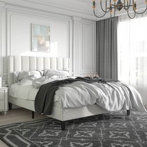 Full size White Velvet Upholstered Platform Bed Frame with Headboard - $7,099.64 MXN