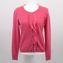 Ann Taylor Pink Cashmere Ruffle Pearl Button Cardigan Sweater Small - £26.52 GBP