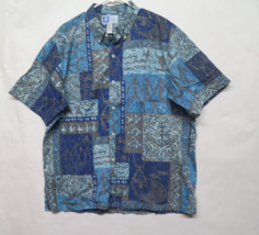 VTG RJC Hawaiian Shirt USA Made Reverse Print Traditional Tiki Sz 2XL Blue - £25.79 GBP