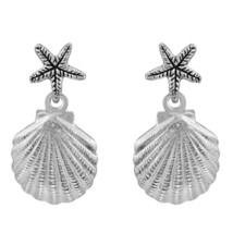 Beach-Inspired Starfish and Seashell Sterling Silver Post Dangle Earrings - £9.71 GBP