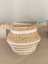 NWT Pillowfort Collapsible Storage Basket Tan and White Raffia 9.5&quot; FREE SHIP - £13.30 GBP