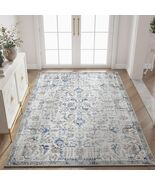 jinchan 5x7 Blue Washable Vintage Floral Area Rug Non-Slip Boho Carpet - €68,28 EUR