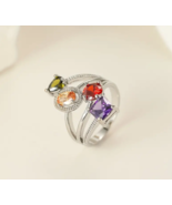 Unique Multicolor Gemstone Silver Plated Ring for a Pop of Vibrant Style... - £6.77 GBP