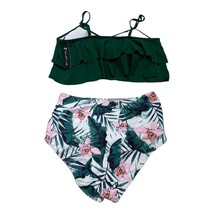 Womens M Swimsuit Tropical 2 Piece Ruffle Off Shoulder Ruched High Waist... - $14.89