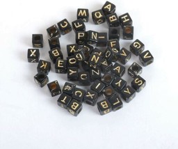 1000 Letter Beads Alphabet Beads Black Gold Bulk Wholesale 6mm Cube Assorted Lot - $18.80