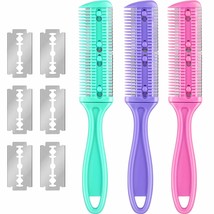 3 Pieces Hair Cutting Comb Set with 10 Razors Double Edge Razor Thinning... - $17.19