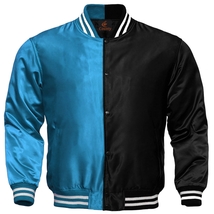 Baseball letterman college uni bomber sports jacket turquoise satin black - £53.97 GBP