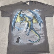 Fantasy Art Dragon DOM Brand Lightning Castle Graphic Art Gray Shirt Small - $11.41