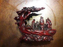 Vtg Chinese/Asian Mahogany Red Resin Sculpture Men/women Playing Game Un... - £31.84 GBP