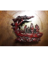 Vtg Chinese/Asian Mahogany Red Resin Sculpture Men/women Playing Game Un... - $765.65 MXN