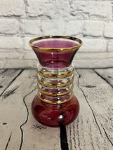 Vtg 1950&#39;s Cran/Amethyst Glass Posey/ Bud Vase Hand Painted Gold Trim See Video - £14.94 GBP