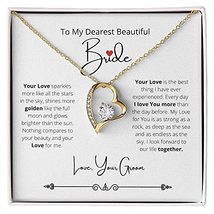 To My Dearest Beautiful Bride -14k or 18k gold heart necklace with cubic zirconi - £47.43 GBP