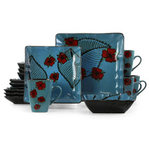 Elama Aloha Tide 16 Piece Luxurious Stoneware Dinnerware with Complete Setting f - £72.12 GBP