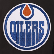 NHL Edmonton Oilers Wool Leather Reversible Jacket Front Patch Logos Black JHD - £173.11 GBP