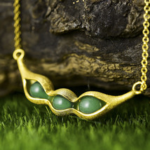 Luck Wealth Prosperity Longevity Love Spell Pea Pods 18K Gold Silver Necklace - £225.19 GBP