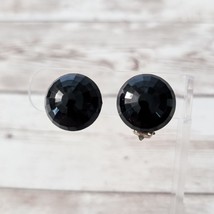 Vintage Clip On Earrings 0.75&quot; Domed Black Faceted - $13.99