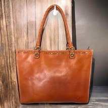 Patricia Nash Zancona Tote Full Graim Leather Handbag Studded Accents Brown - £36.63 GBP