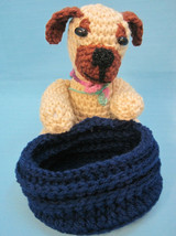 Amigurumi Pug Puppy Dog Basket Crochet Handmade Figurines Gifts by Bren - $29.95