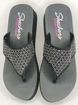 Skechers Womens Sz 10 Yoga Foam Black Wedge Bling Flip Flop Sandal Shoes  - $14.84