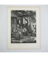 Antique 1800s Lithograph Women At The Well German RARE - £39.95 GBP