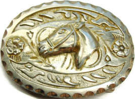 Horse Head Vintage Belt Buckle Western Cowboy Silver T Rodeo Etching Dia... - $49.48