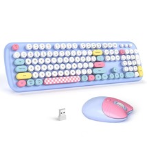 Wireless Keyboard Mouse Set Pale Blue - Colorful Round Keycap Typewriter... - £58.83 GBP
