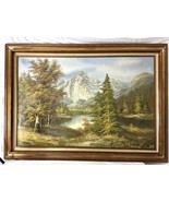 Vintage Elias Signed Mountain Lake Landscape Oil Painting Trees Autumn 4... - $340.55 CAD