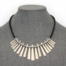 Retired Silpada NOD TO MOD Hammered Sterling Paddle Bib Leather Necklace... - £70.78 GBP