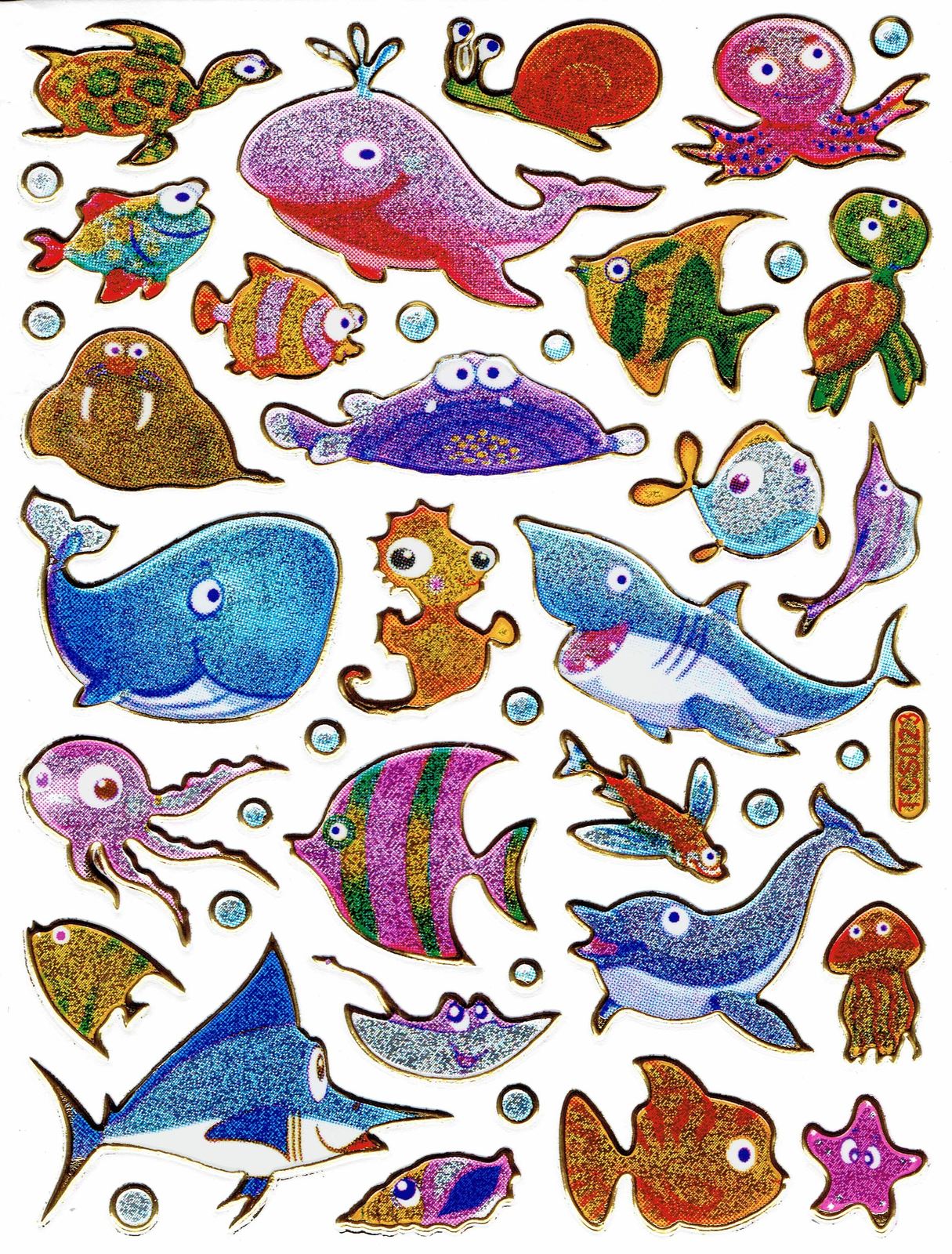 Fish ocean School Craft Sticker Decal Size 13x10cm/5x4inch Glitter Metal... - $3.49