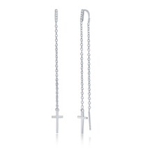 Sterling Silver Cross with Hanging Bar Chain Threader Earrings - £21.26 GBP