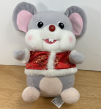 Hugs Baby  Plush Gray Mouse with Oriental Jacket Red Nosed No Paper Hang Tag - £9.31 GBP