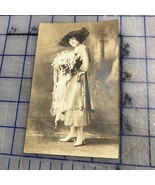 Vintage Picture Postcard 1917 Woman In Granny Boots Holding Bouquet Of F... - $8.91