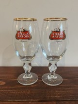 New Stella Artois Belgium Beer Glass Chalice 33cl Gold Rim Pair 2018 - £15.45 GBP