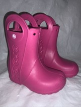 Crocs Girls Pink Rubber Round Toe Pull On Mid Calf Comfort Rain Boots Si... - $27.71