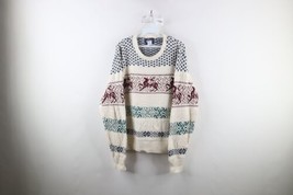 Vintage 90s Woolrich Mens Large Distressed Reindeer Fair Isle Knit Sweater USA - $79.15