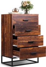 Wlive Brown Oak 4 Drawer Tall Chest Of Drawers For Bedroom, Hallway, Living - £83.12 GBP