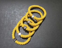 Yellow 33 knot komboskini, handmade Christian faith bracelet, waxed wool... - $7.49