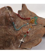 Vintage Multi Color Beaded INRI Jesus Crucifix Cross Pendant Rosary Neck... - $225.05 MXN