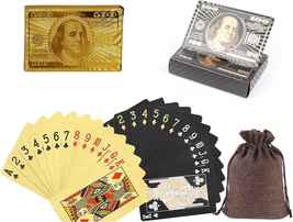 2 Pack Dollar Waterproof Gold Black Playing Cards with Bag Plastic Poker Cards H - £8.75 GBP