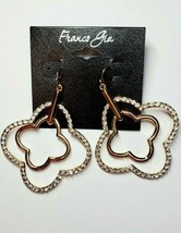 Franco Gia Gold Tone Earrings Rhinestones French Wire Double Flower   #58 - $26.70
