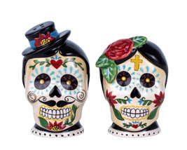 Sugar Skull Couple 18173 Day of the Dead Salt and Pepper Shakers Blue Sky - £18.64 GBP