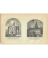 Carpenters&#39; Hall and Old State House Victorian 1884 Wood Engraving DWA1 - $26.20