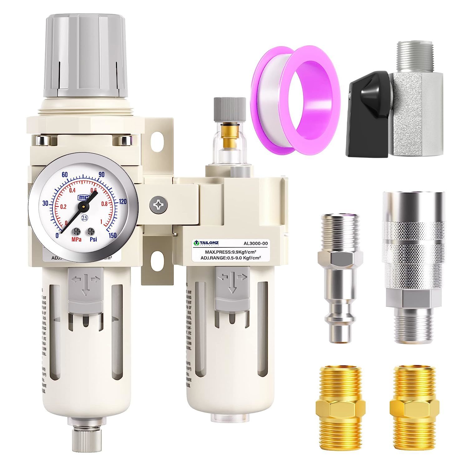 Tailonz Pneumatic 3/8 Inch Npt Air Filter Pressure Regulator, Manual Dra... - $45.98