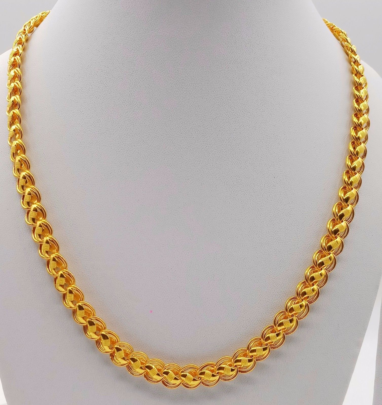 Primary image for 20" LONG MEN WOMEN UNISEX LOTUS DESIGN YELLOW 22kt GOLD LINK CHAIN NECKLACE 