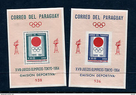 Paraguay 1964 2  Souvenir Sheets Olympic Games Tokyo Perf+Imperf  MNH 14668 - £39.56 GBP