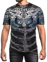 Affliction Burn Screaming Skulls Fire Water Mens T-Shirt Blue Black Spine Wash - £47.83 GBP